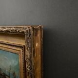 Oil on panel marine scene signed 20th century gilt leaf frame