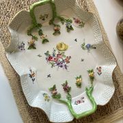 Large decorative antique plate with raised flowers – 19th century style