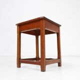 Vintage square wooden stool with handle, Belgium ca. 1920