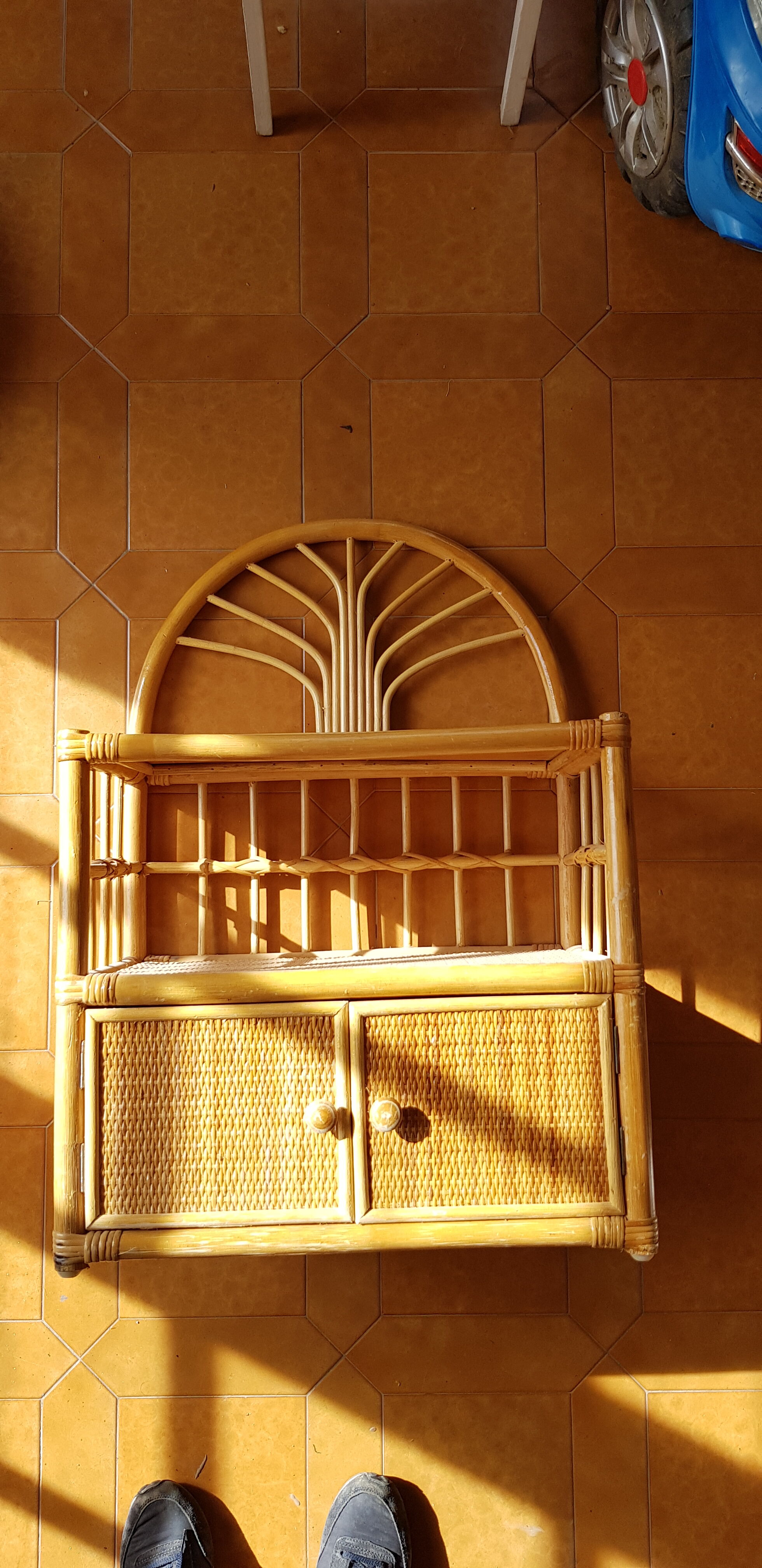 Vintage rattan bedside tables.