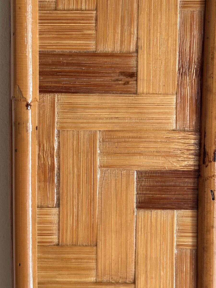 Italian mirror in woven rattan and sewn bamboo, 1970s