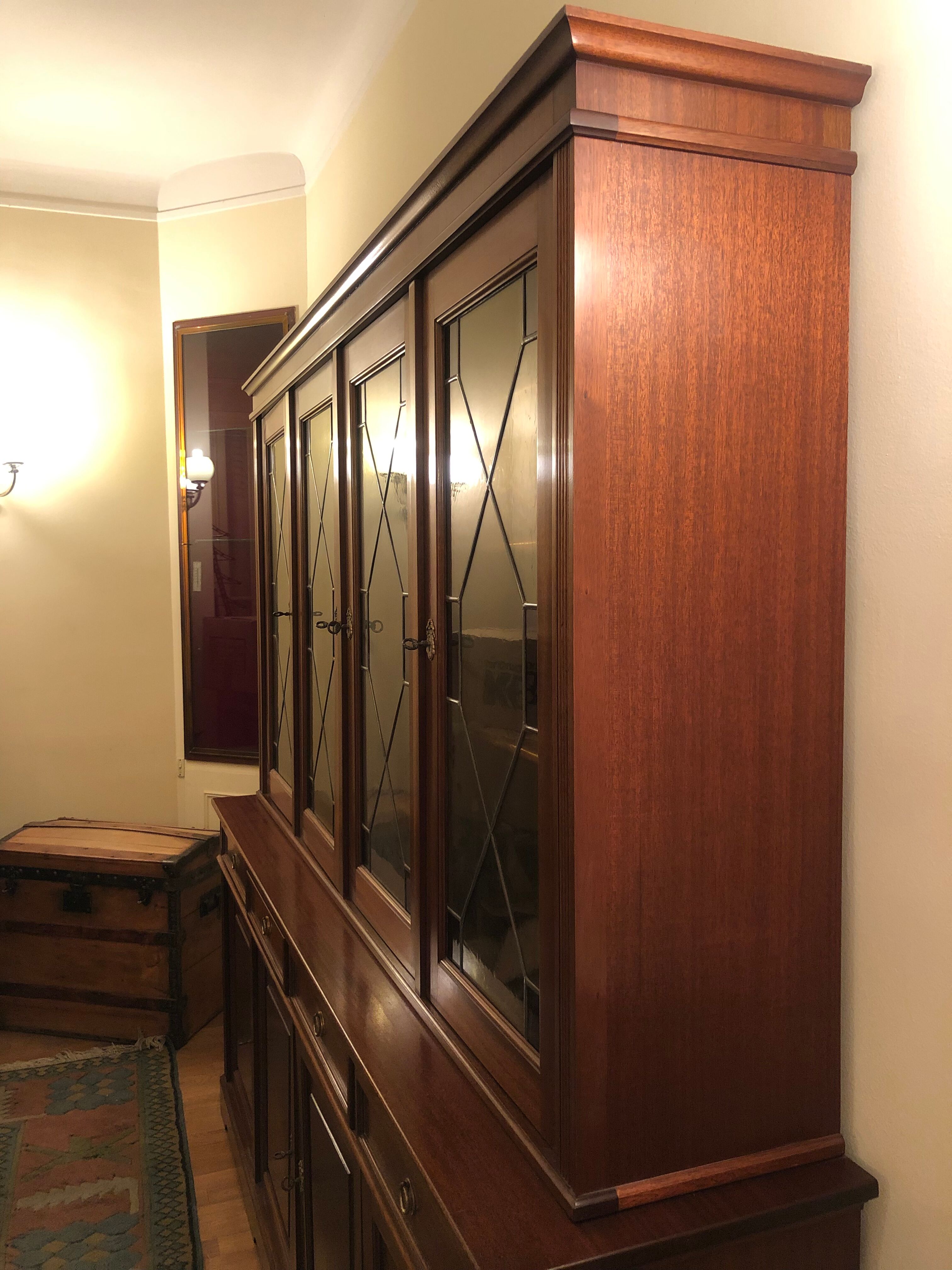 Mahogany wood bookcase and bronze handles