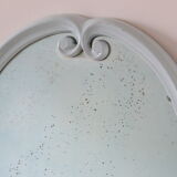 Miroir ovale en fonte, bleu layette, ancien