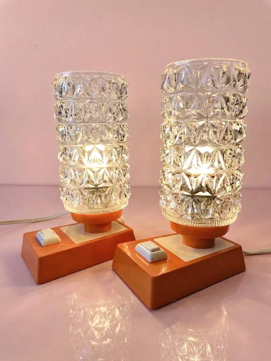 vintage Mid Century Massive 1970 lamps diamond point globes