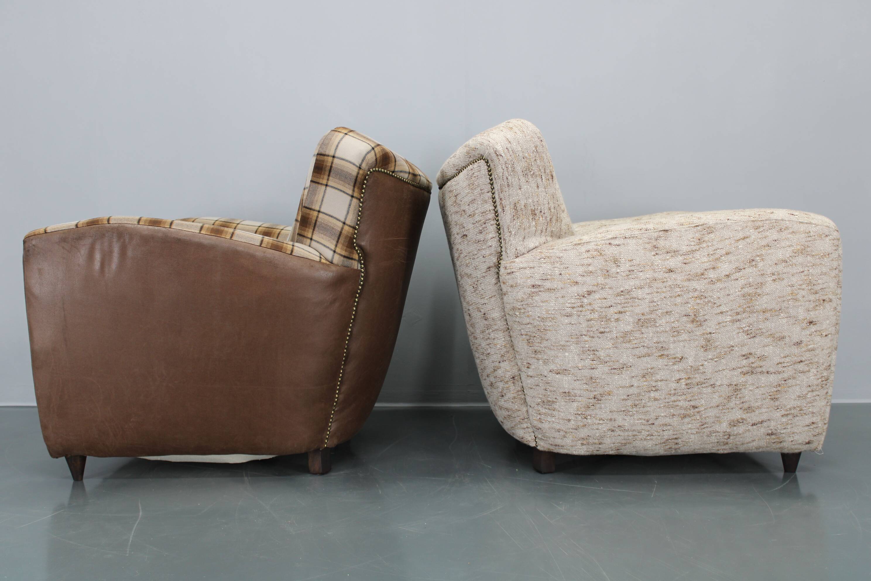 1940s Pair of Large Italian Club Armchairs