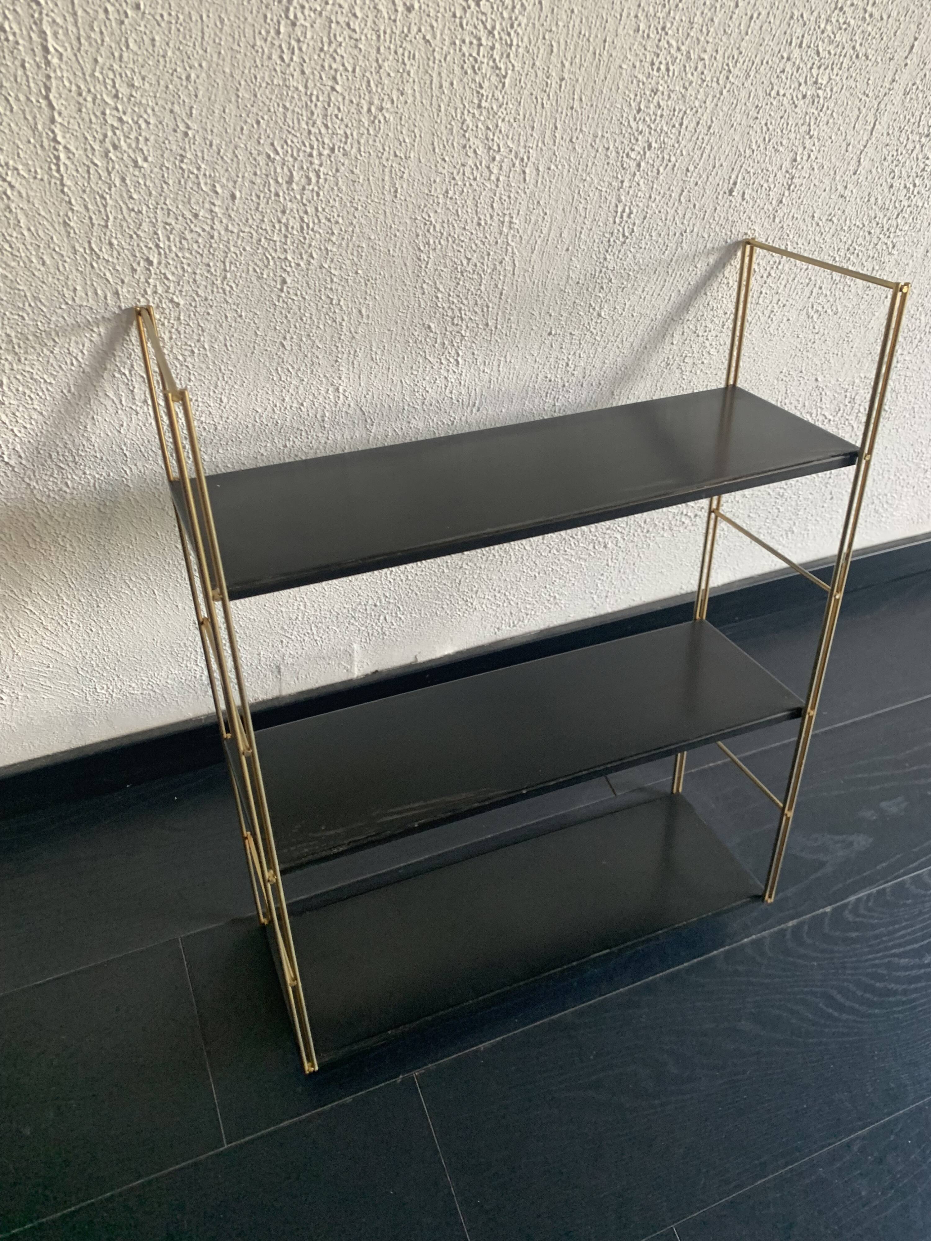 Vintage 1960 String wall shelf black gold - 58 x 49 cm