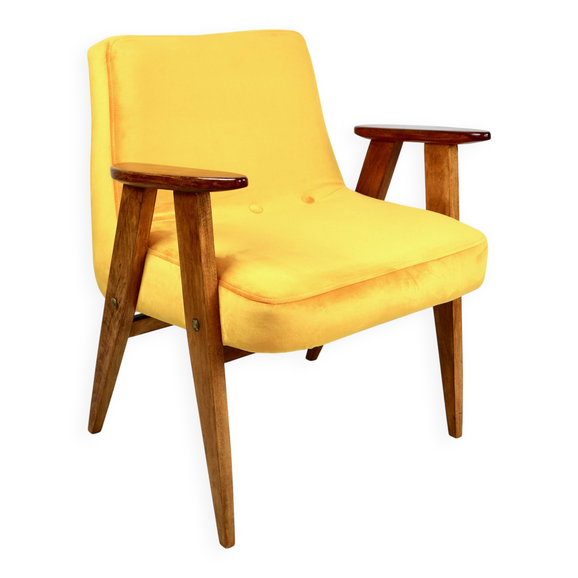 Fauteuil vintage Chierowski 366, 1970, velours jaune or