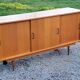 Vintage gold blond oak row 3 sliding doors