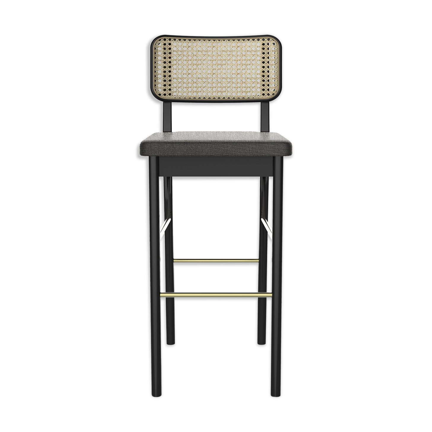 Cannage stool top black wood caviar fabric Red Edition