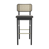 Cannage stool top black wood caviar fabric Red Edition