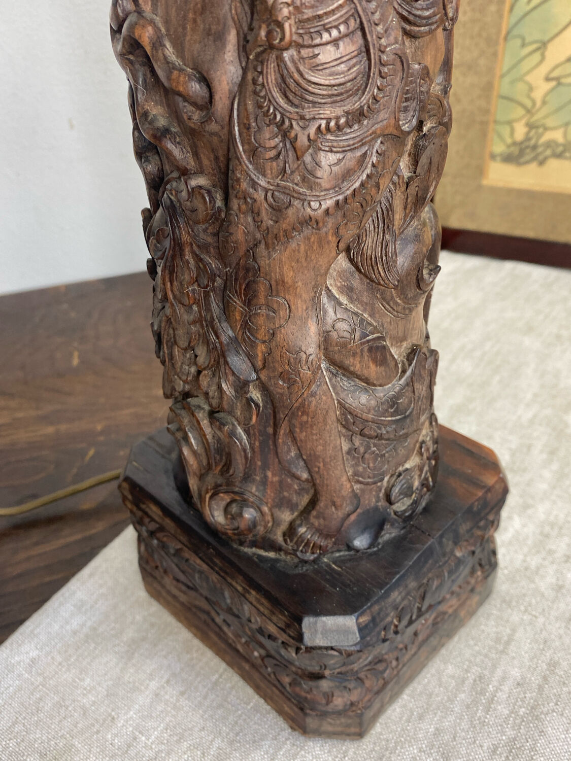 Carved wooden Balinese lamp base