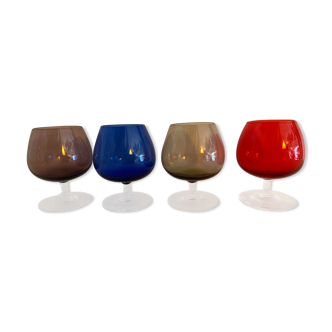 4 coloured glasses for liqueur or digestive, 1970