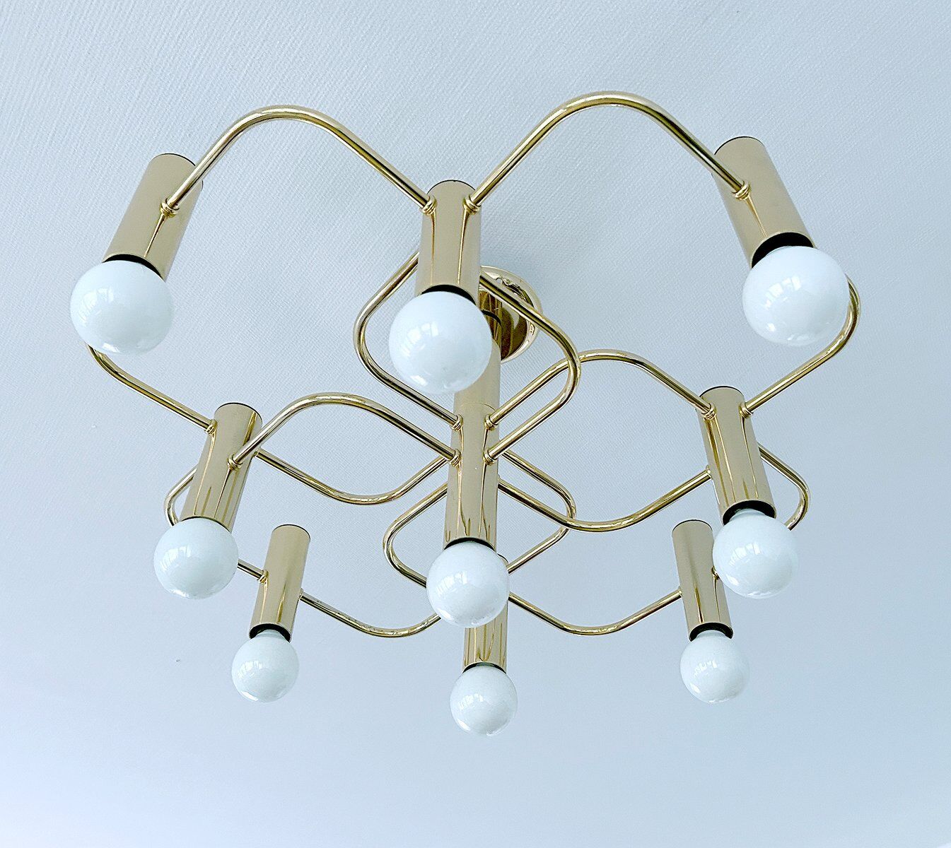 Large Space Age gilded ceiling light from Leola