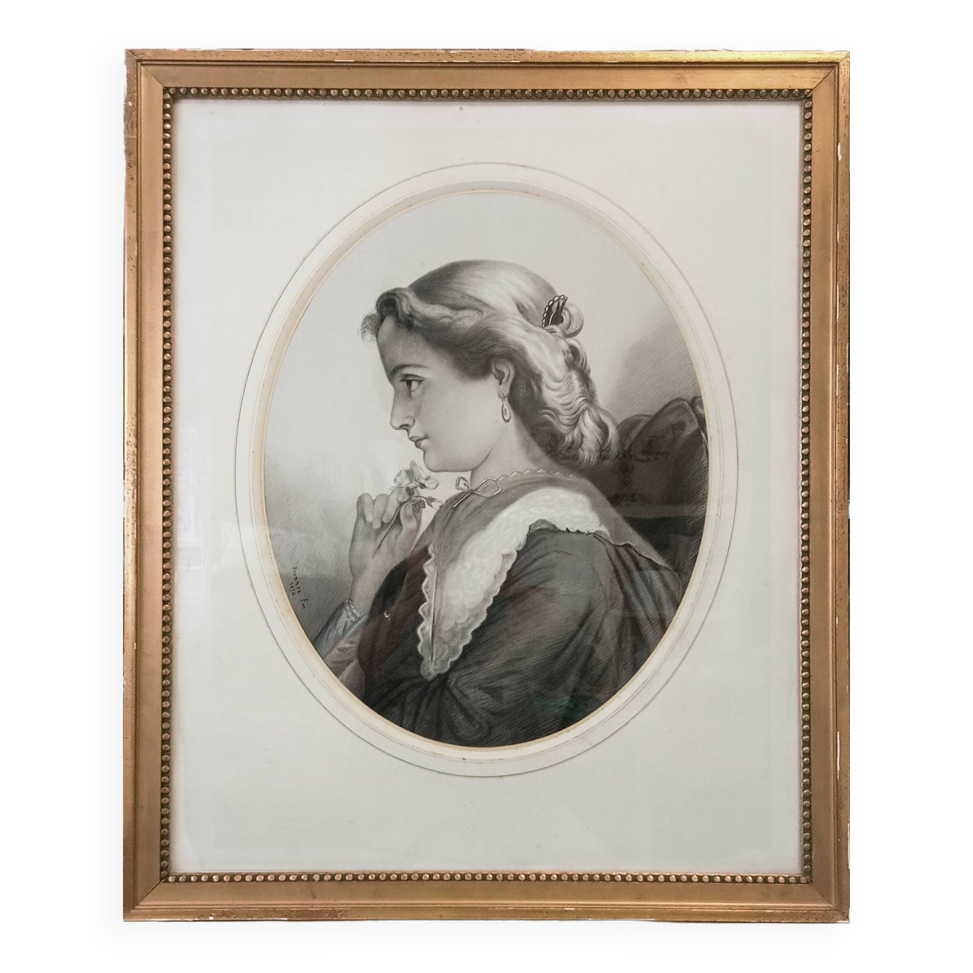 Magnificent portrait pencil drawing 19th century