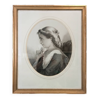 Magnificent portrait pencil drawing 19th century