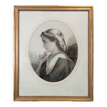Magnificent portrait pencil drawing 19th century