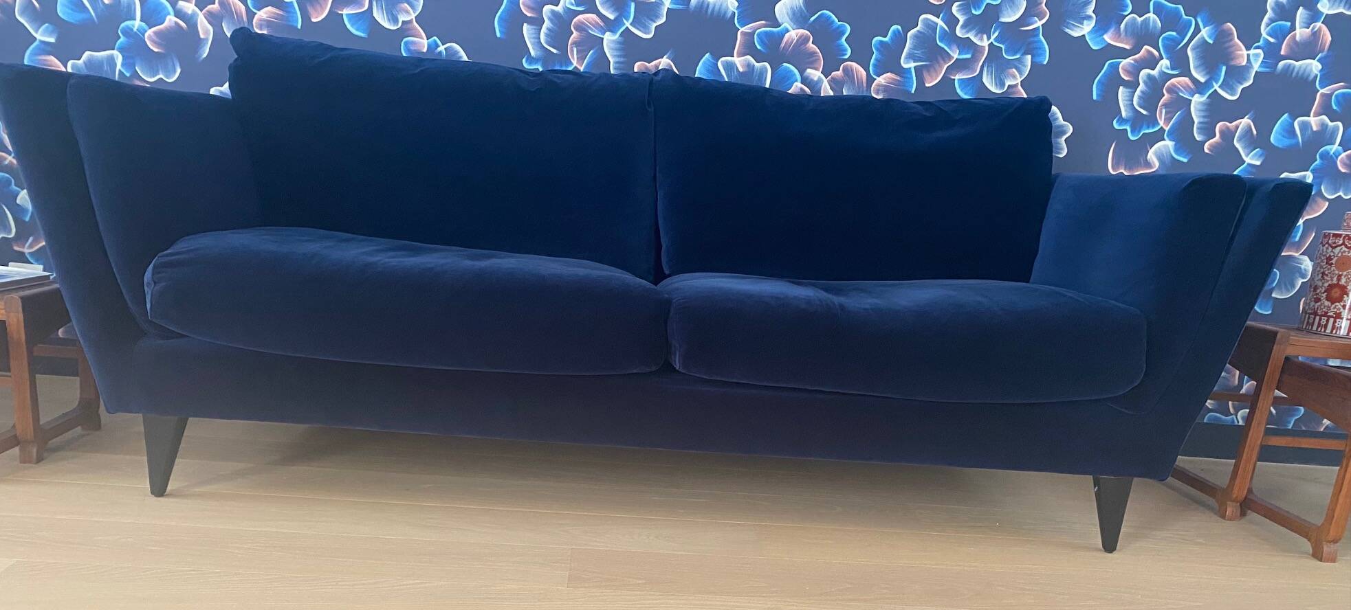 SITS Nova 3-seater canapé in Dedar blue velvet – very good condition.