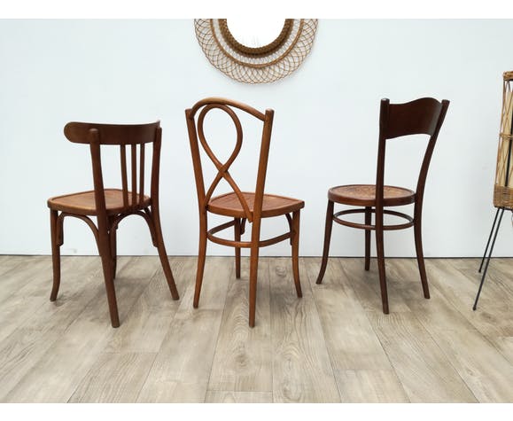 3 wooden bistro chairs