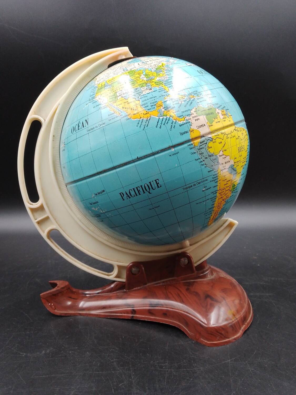 Terrestrial globe World map vintage metal and bakelite year 50-60 West Germany