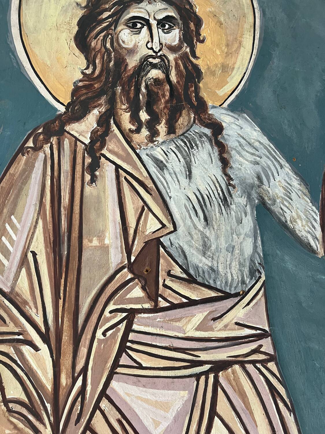 Greek god, oil on cardboard, icon