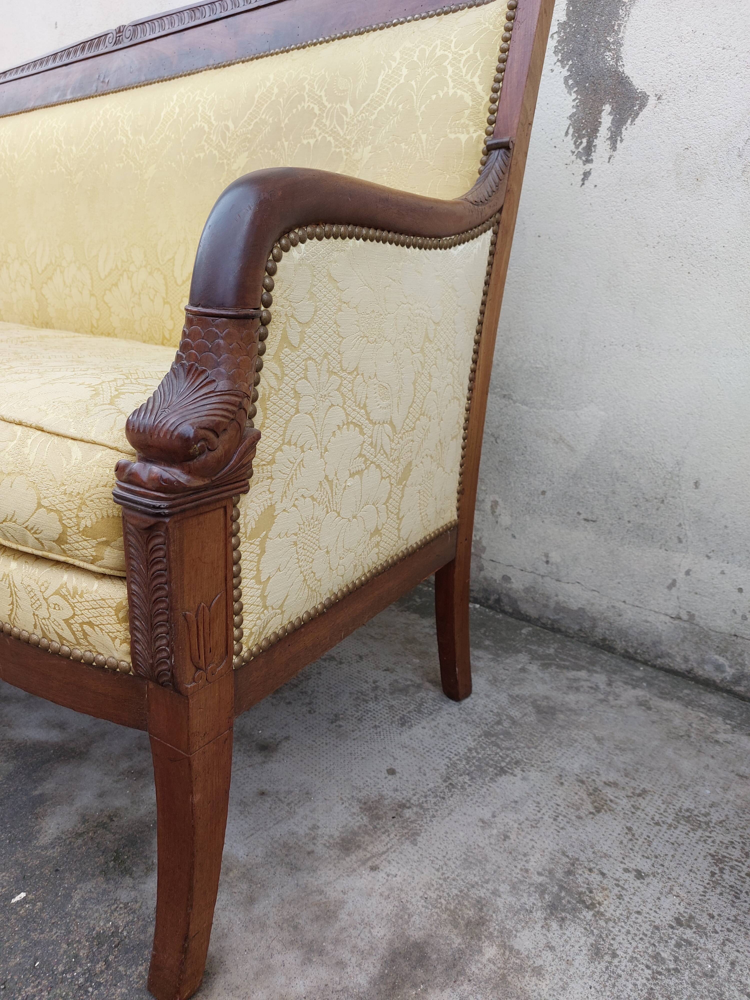 Vintage bench empire mahogany dolphin heads