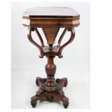 Antique mahogany sewing table on a pillar from around the year 1840s