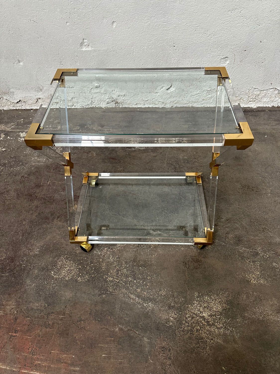 Serving cart or trolley in altuglass and brass