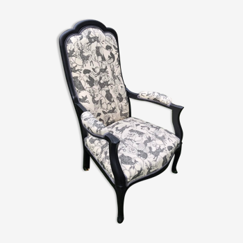 Voltaire armchair, fabric "chez Antoinette Poisson", matte black