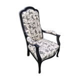 Fauteuil Voltaire tissu "chez Antoinette Poisson" noir mat