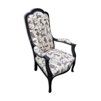 Fauteuil Voltaire tissu "chez Antoinette Poisson" noir mat