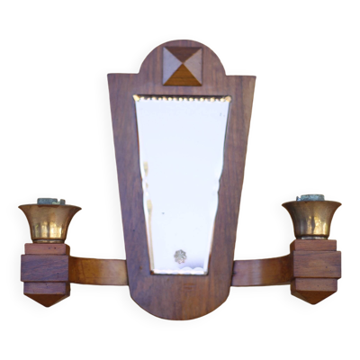Applique bois vintage, applique murale avec miroir art déco