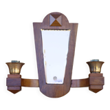 Vintage wooden wall light, wall light with art deco mirror