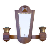 Vintage wooden wall light, wall light with art deco mirror
