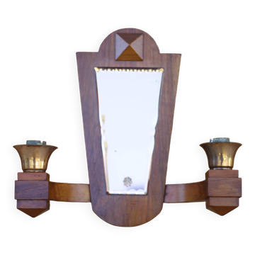 Applique bois vintage, applique murale avec miroir art déco