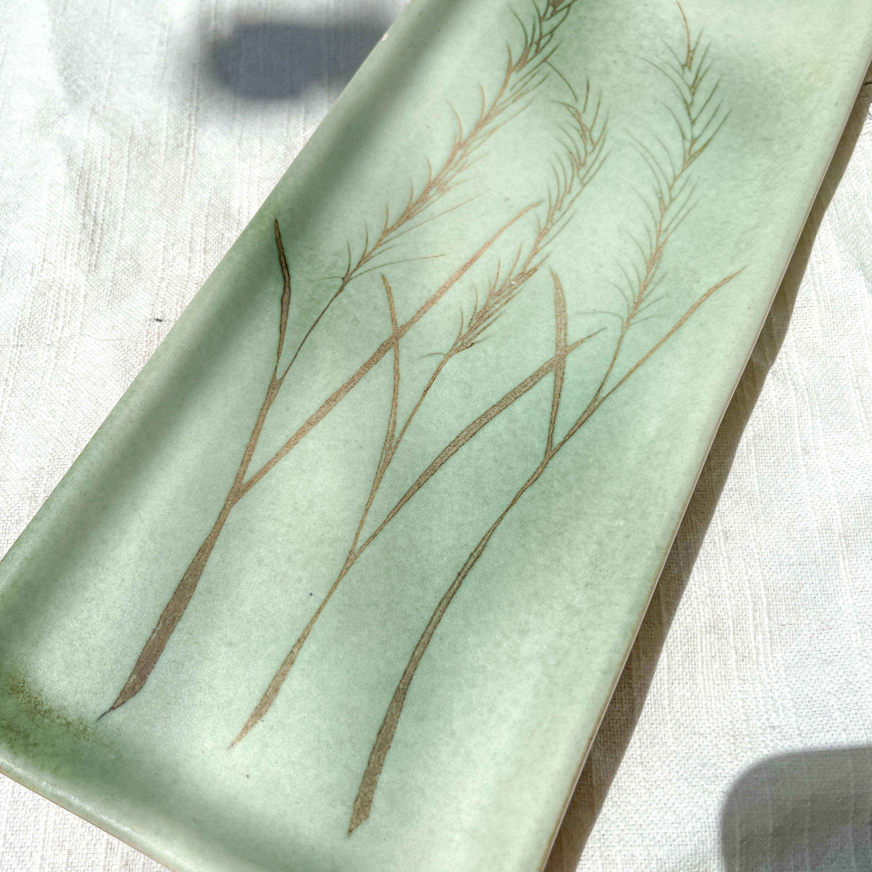 Vintage Abu Gosh Jerusalem Green Earthenware Asparagus Dish