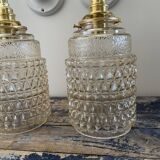 Pair of vintage electrified glass wall lamps