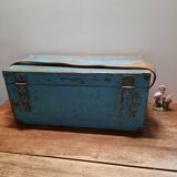 Old wooden trunk with blue patina