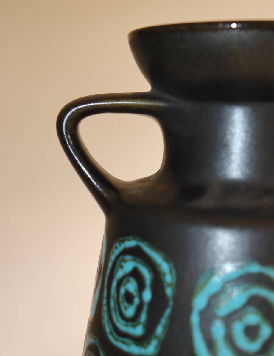 Black vase with turquoise decorations West Germany
