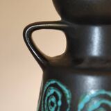 Black vase with turquoise decorations West Germany