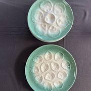 Niderviller sea-green earthenware oyster plates, set of 10 + dish