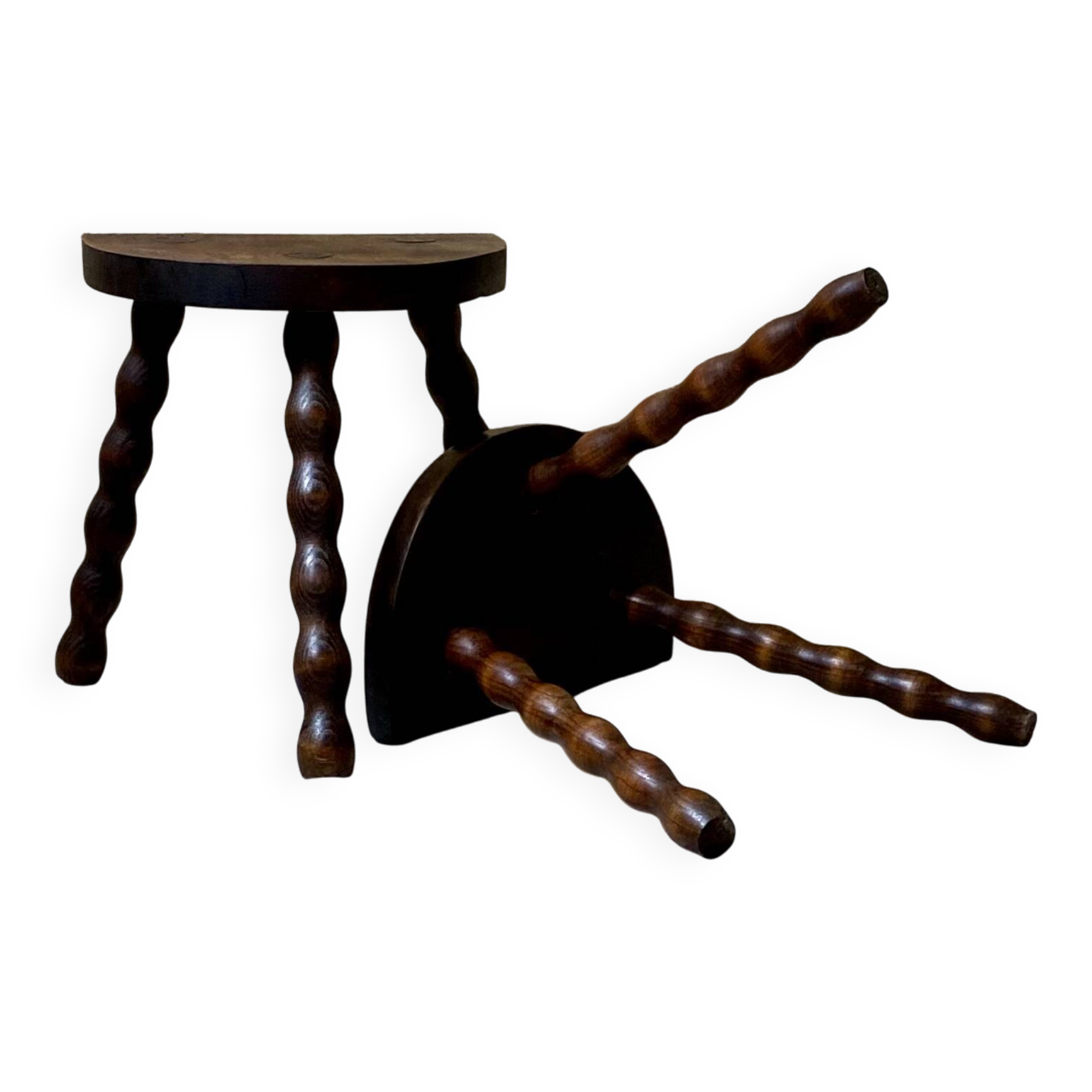 Turned wooden tripod stool x2