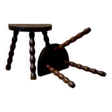 Turned wooden tripod stool x2