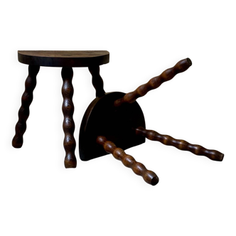 Turned wooden tripod stool x2