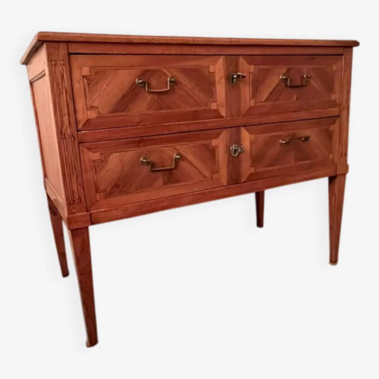 Commode d'époque Louis XVI, en noyer, cerisier et frêne