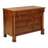 Commode Empire en noyer avec incrustations en laiton