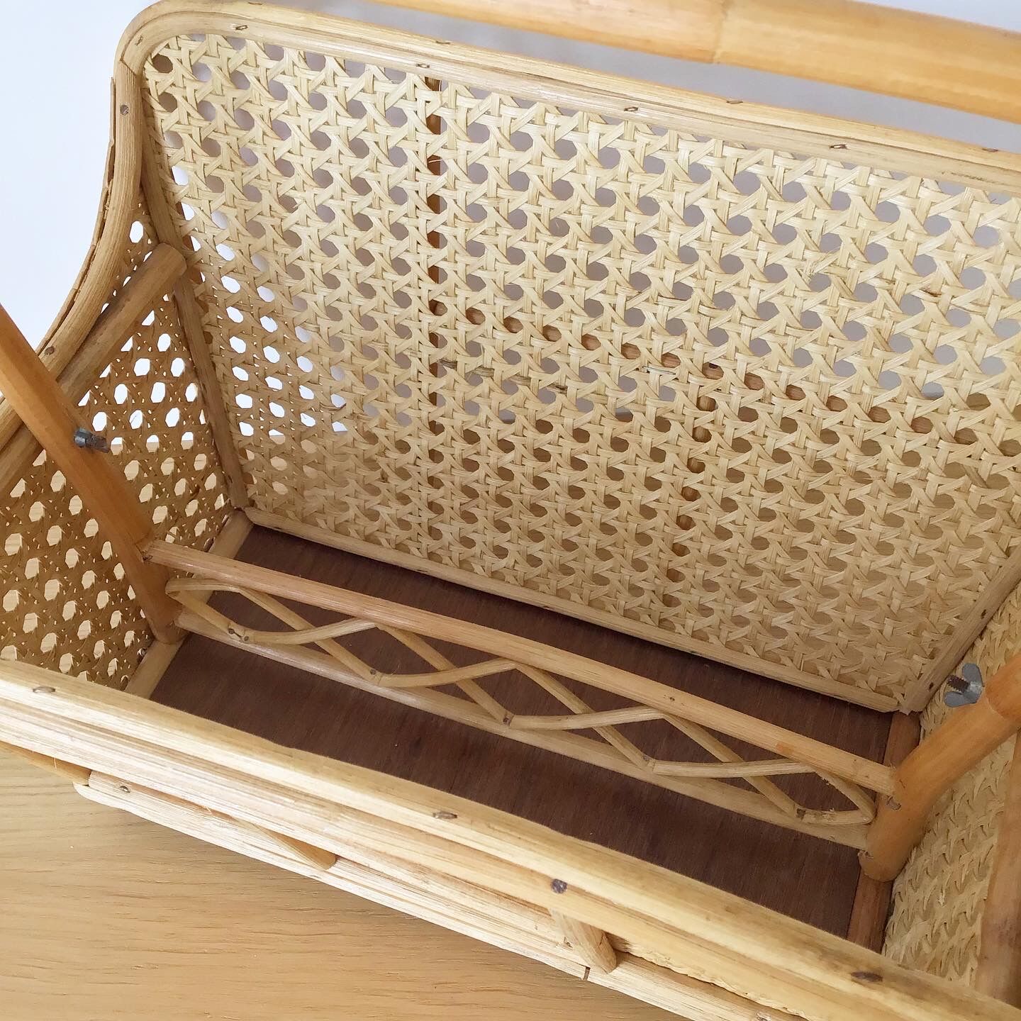Vintage rattan and canning magazine holder