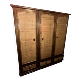 Rattan and wood wardrobe signed Roche Bobois