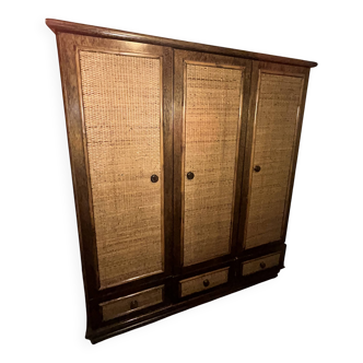 Rattan and wood wardrobe signed Roche Bobois