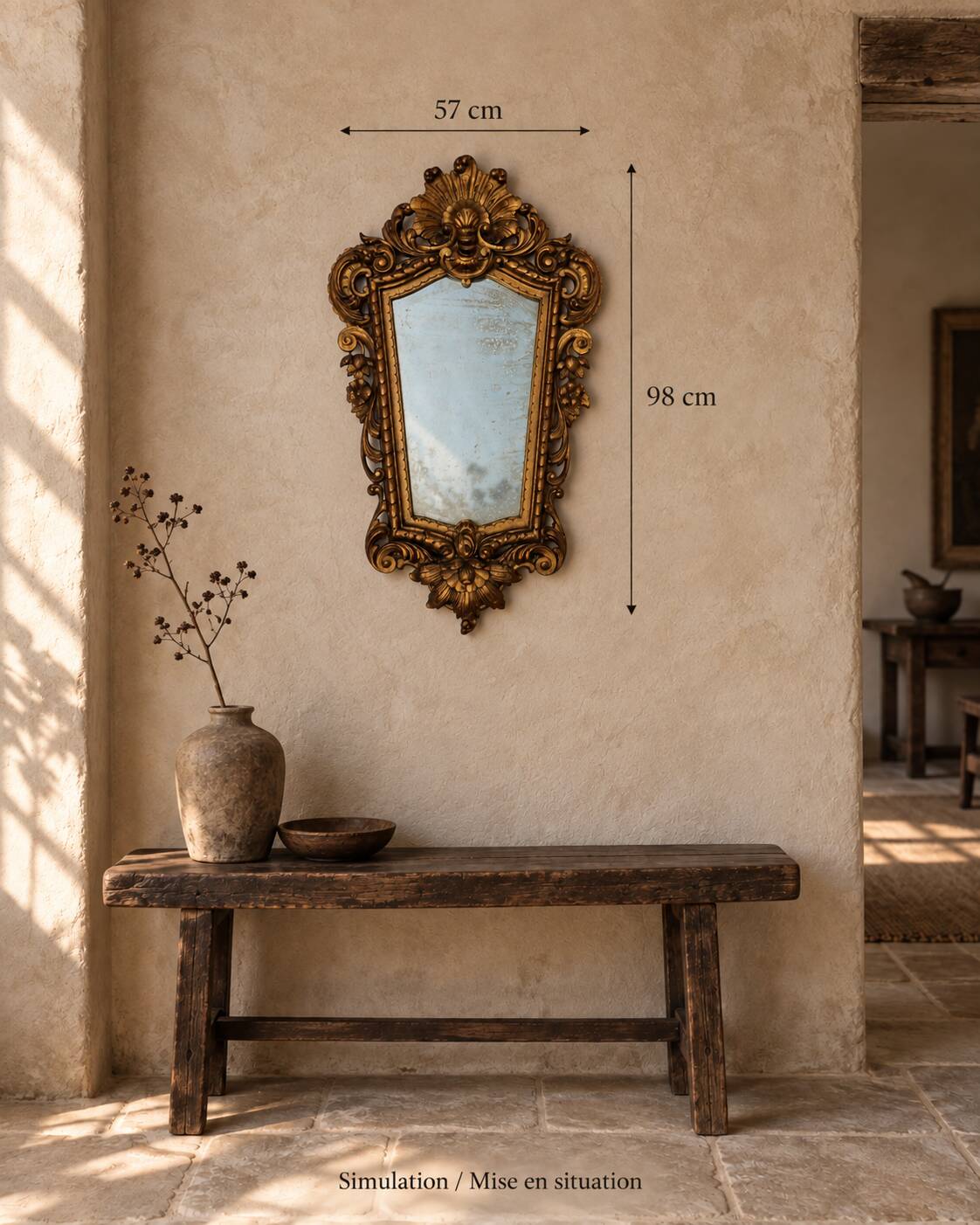 Antique wall mirror in carved gilded wood, Louis XV style, 19th century, 98 x 57 cm.