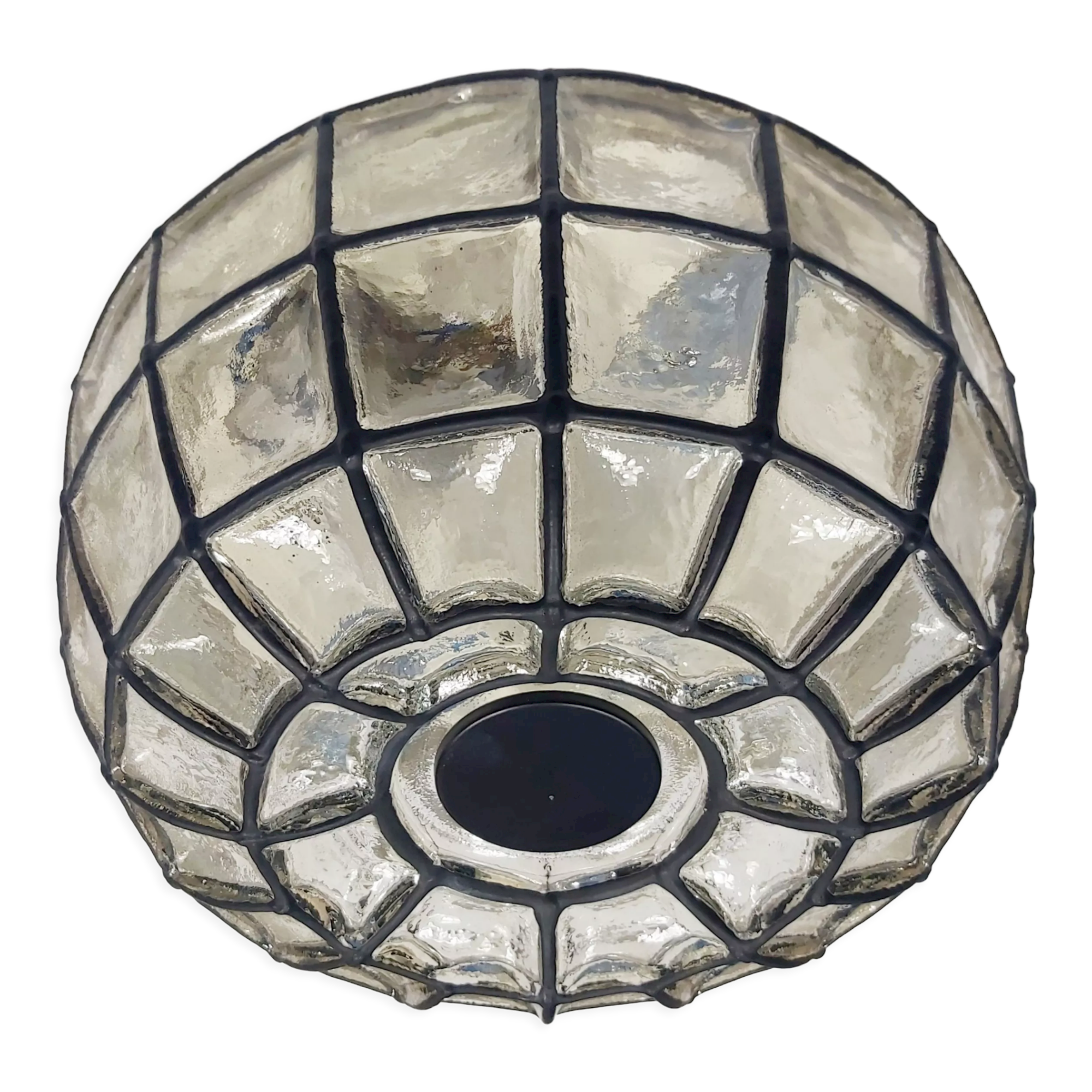 Mid-century minimalist flush mount ceiling light in glass and iron from Limburg, Germany, 1960s